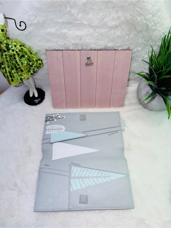 Handbags - Light Gray Passport Wallet with Geometric Accents & Pink Photo Display Holder 💝